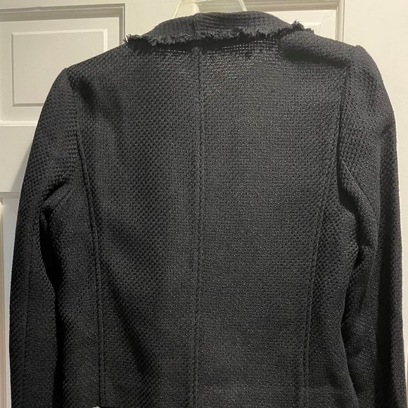 Vince Tweed Jacket with Frayed Edge, Asymmetrical Zip Cotton Blend - Picture 5 of 7